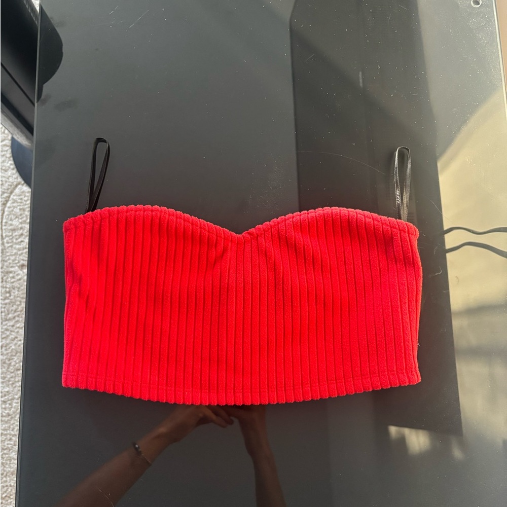 Forever 21 Red Ribbed Sleeveless Crop Top